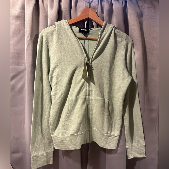 Monrow Supersoft Zip Up Hoodie Hoody Small Sage Matcha Jacket HJ321AFT NWT $168 - Picture 2 of 7